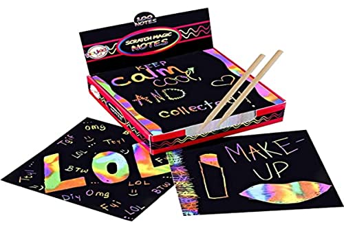 Playkidiz Magic Scratch Art Kit - 2 Stylus-Werkzeuge für Kinder und Erwachsene - Erstellen Sie bunte Regenbogenkarten, Notizen, Bilder & Andere Kunst ohne Tinte - 100 schwarze Papierblätter von Playkidiz