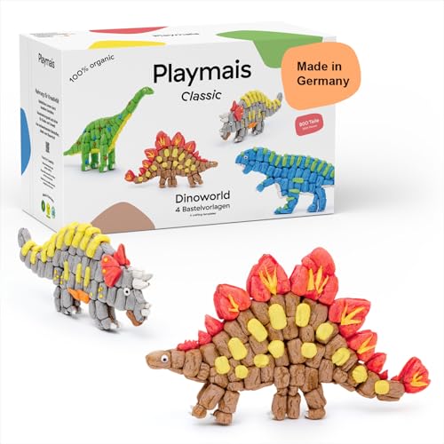 Playmais Classic Dinoworld | 800 Teile | Bastelset | natürliches Spielzeug | inkl. Schwämmchen, Bastelmesser, 4 Motiv-Vorlagen | vegan, verantwortungsvoll & sicher | ab 5 Jahren von Playmais