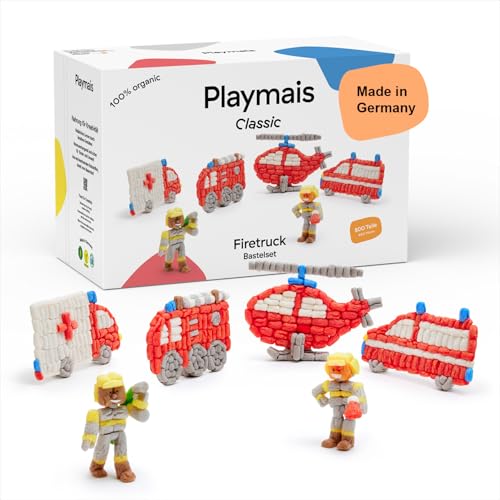 Playmais Classic Firetruck | 800 Teile | Bastelset | natürliches Spielzeug | inkl. Schwämmchen, Bastelmesser, 4 Motiv-Vorlagen | vegan, verantwortungsvoll & sicher | ab 3 Jahren von Playmais