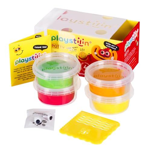 Playstilin Potty - extra weiche Spielknete, leicht formbare, vegane Kinderknete, kreatives Plastilin Knetset mit Zubehör und Werkzeug in der Box, Modelliermasse lufttrocknend von Playstilin