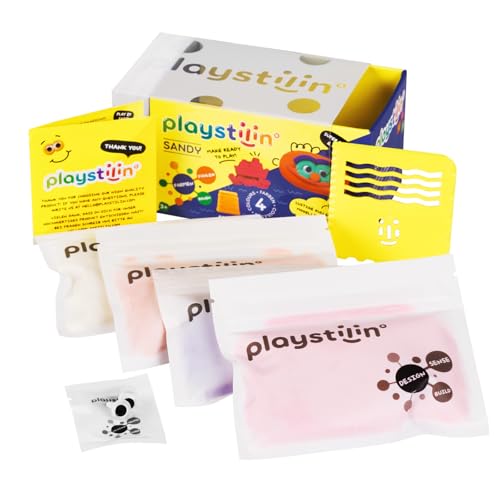 Playstilin Sandy - sandig weiche Spielknete, kinetisch formbare Sandknete, glutenfreie Kinderknete, kreatives Knetset mit Zubehör und Werkzeug, Modelliermasse nicht trocknend von Playstilin