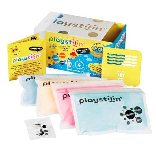 Playstilin Airy - extra leichte Spielknete, superluftige, vegane Kinderknete, kreatives Plastilin Knetset mit Zubehör und Werkzeug in der Box, Modelliermasse lufttrocknend Playstilin Airy - extra leichte Spielknete, superluftige, vegane Kinderknete, kreatives Plastilin Knetset mit Zubehör und Werkzeug in der Box, Modelliermasse lufttrocknend von Playstilin