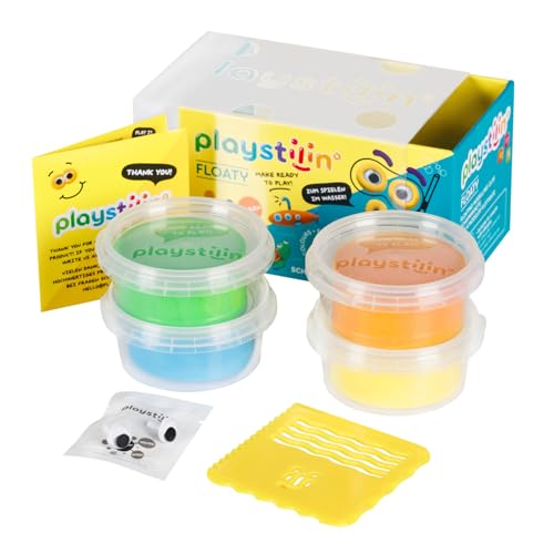 Playstilin Floaty - Original Schwimmknete, im Wasser spielbare, vegane Kinderknete, kreatives Plastilin Knetset mit Zubehör und Werkzeug in der Box, Modelliermasse Nicht trocknend von Playstilin