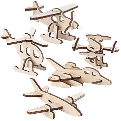 Playtastic Bastelset: 5er-Set 3D-Bausätze Mini-Flugmaschinen aus Holz, 33-teilig (Holzbausätze für Senioren, Puzzle-Spielzeug, Geduldspiele) von Playtastic