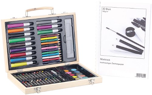 Playtastic Malkoffer: Malkasten 67-teilig mit Malblock 80g/m² 30Blatt (Malkoffer für Erwachsene, Malkasten Erwachsene, Geschenk Basteln) von Playtastic