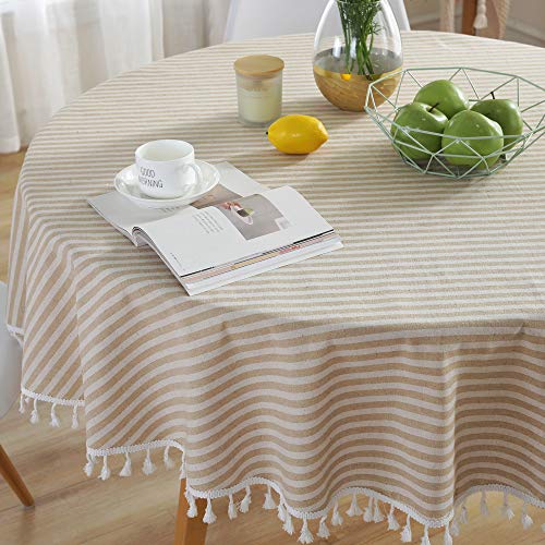 Plenmor Baumwoll-Leinen-Tischdecke für runde Tische, gestreifte Quaste, runde Tischdecke, staubdicht, Tischdecke für Küche, Esszimmer, Tischdekoration, rund, 150 cm, Beige Plenmor Baumwoll-Leinen-Tischdecke für runde Tische, gestreifte Quaste, runde Tischdecke, staubdicht, Tischdecke für Küche, Esszimmer, Tischdekoration, rund, 150 cm, Beige von Plenmor