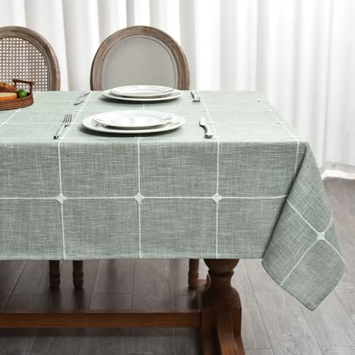 Plenmor Leinen Tischdecke Abwaschbar Grün, Leinenoptik Tischdecke Baumwolle Party Tischdecke Rechteckig für Küche, Tischdecke Outdoor (Grün, 180x135cm) von Plenmor