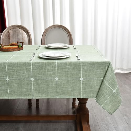 Plenmor Leinen Tischdecke Abwaschbar Grün, Leinenoptik Tischdecke Baumwolle Party Tischdecken Rechteckig für Küche, Tischdecken Outdoor (Grün, 250x135cm) von Plenmor
