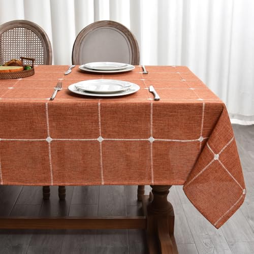 Plenmor Leinen Tischdecke Abwaschbar Orange, Leinenoptik Tischdecke Baumwolle Party Tischdecke Quadratisch für Küche, Tischdecke Outdoor (Orange, 135x135cm) von Plenmor