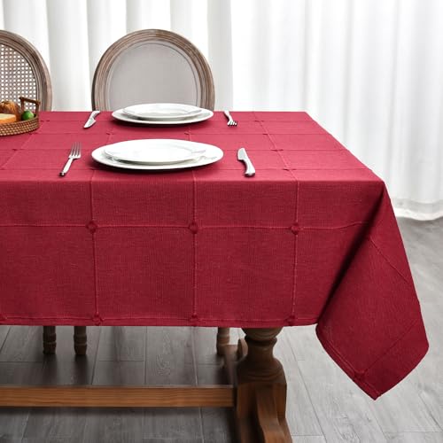 Plenmor Leinen Tischdecke Abwaschbar Rot, Leinenoptik Tischdecke Baumwolle Party Tischdecke Rechteckig für Küche, Tischdecke Outdoor (Rot, 180x135cm) von Plenmor