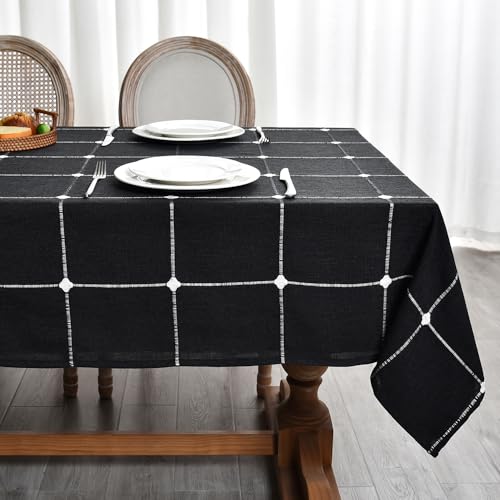 Plenmor Leinen Tischdecke Abwaschbar Schwarz, Leinenoptik Tischdecke Baumwolle Party Tischdecke Quadratisch für Küche, Tischdecke Outdoor (Schwarz, 135x135cm) von Plenmor