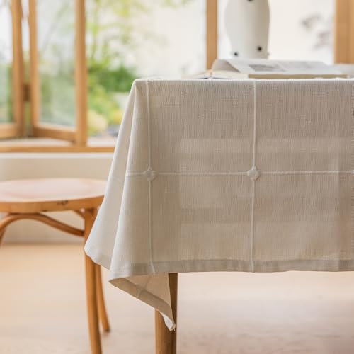 Plenmor Leinen Tischdecke Abwaschbar Weiß, Leinenoptik Tischdecke Baumwolle Party Tischdecke Quadratisch für Küche, Tischdecke Outdoor (Weiß, 135x135cm) von Plenmor