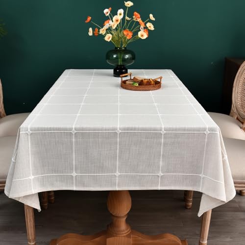 Plenmor Leinen Tischdecke Abwaschbar Weiß, Leinenoptik Tischdecke Baumwolle Party Tischdecke Rechteckig für Küche, Tischdecke Outdoor (Weiß, 180x135cm) von Plenmor