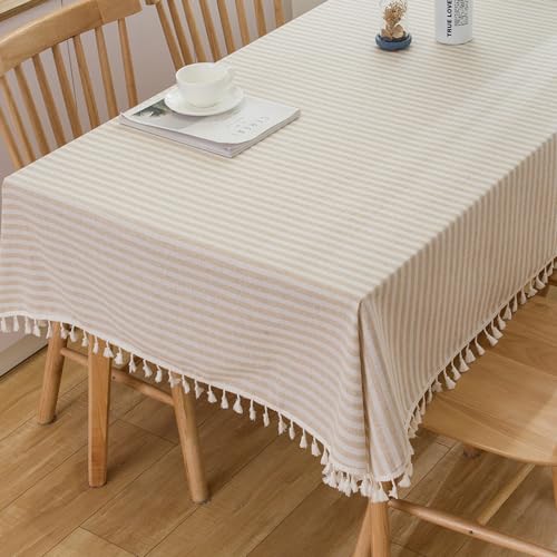Plenmor Leinen Abwaschbare Tischdecke Baumwolle, Leinenoptik Tischdecke Abwaschbar 140x180 Table Cloth Boho Tischdecke Beige für Rechteckig, Küchentisch, Geburtstag, Outdoor Tischdecke von Plenmor