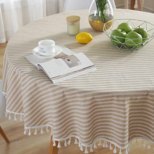 Plenmor Tischdecke Rund Leinen, Leinenoptik Tischdecke Abwaschbar Table Cloth Boho Tischdecke Rund für Küchentisch und Outdoor Tischtuch (Beige, Rund, 150 cm) von Plenmor