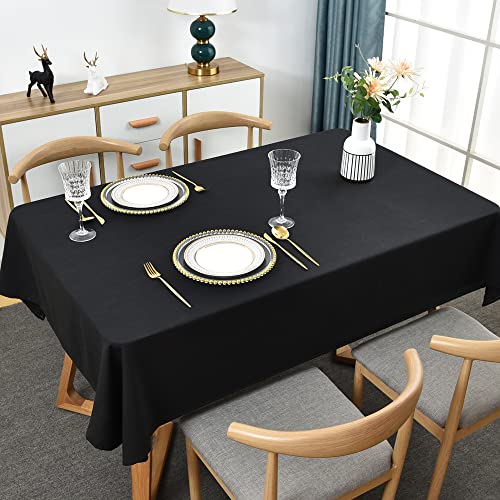 Plenmor Leinen Tischdecke Schwarze Tischdecken Schwarz Tischdecke Abwaschbar Baumwolle Tischdecke Leinenoptik Tischdecke Quadratisch Tischtuch Klein (Schwarz, 135 x 135 cm) von Plenmor