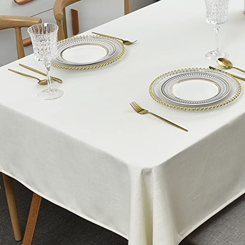 Plenmor Leinen Tischdecke Weiß Baumwolle Tischdecken Weiße Tischdecke Abwaschbar Weisse Baumwolle Tischdecke Leinenoptik Tischdecke Quadratisch Tischtuch Klein (Weiß, 135 x 135 cm) von Plenmor