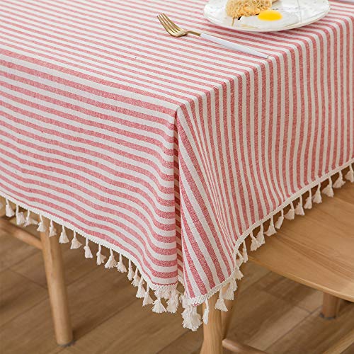 Plenmor Tischdecke aus Baumwollmischgewebe, gestreifte Quaste, quadratische Tischdecke, staubdicht, Tischdecke für Küche, Esszimmer, Tischdekoration, 140 x 140 cm, Rot Plenmor Tischdecke aus Baumwollmischgewebe, gestreifte Quaste, quadratische Tischdecke, staubdicht, Tischdecke für Küche, Esszimmer, Tischdekoration, 140 x 140 cm, Rot von Plenmor