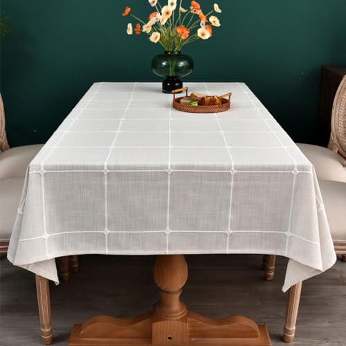 Plenmor Tischdecke für Rechteckige Tische, Naturtischdecke für den Außenbereich, Baumwolle, Leinen, Stoffdecke für Küche, Garten (A-Weiß, 135 x 300 cm) von Plenmor