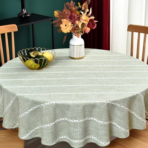 Plenmor Tischdecke für runden Tisch, natürliche Tischdecke für den Außenbereich, Baumwolle, Leinen, Stoffdecke für Küche, Garten (Grün, rund, 135 cm Durchmesser) von Plenmor
