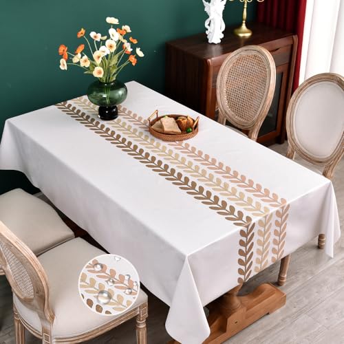 Plenmor Wachstuchtischdecke PVC Tischdecke Plastik, Tischdecke Outdoor eckig Table Cloth Waterproof Abwischbare Tischtuch Dining Table Cover (137 x 185 cm, Kaffeeblätter) von Plenmor