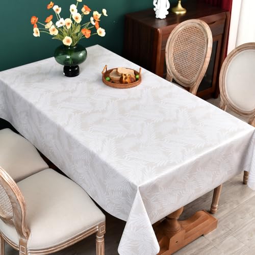 Plenmor Wachstuchtischdecke PVC Tischdecke Plastik, Tischdecke Outdoor eckig Table Cloth Waterproof Abwischbare Tischtuch Dining Table Cover (Beige Blätter, 215 x 137 cm) von Plenmor