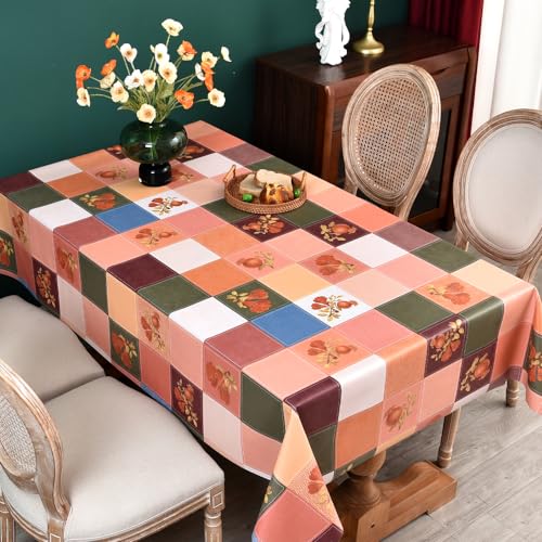 Plenmor Wachstuchtischdecke PVC Tischdecke Plastik, Tischdecke Outdoor eckig Table Cloth Waterproof Abwischbare Tischtuch Dining Table Cover (Orangefarbenes Gitter, 137 x 137 cm) von Plenmor