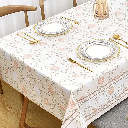 Plenmor Wachstuchtischdecke Plastik Tischdecke Wetterfest, Wachstischdecke Table Cloth Waterproof Wachstuch Tischdecke Quadratisch für Küche, Party, Tischtuch Outdoor (Rosen, 137 x 137 cm) von Plenmor