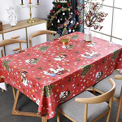 Plenmor Weihnachts Tischdecke Weihnachten Rot, Wachstischdecke Table Cloth Waterproof Wachstuchtischdecke Wachstuch Tischdecke Rechteckig für Weihnachten (Weihnachten Rot, 137 x 275 cm) von Plenmor