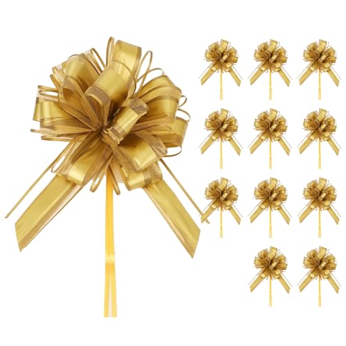 12 Stücks Große Geschenkschleife,17cm Ziehschleife Geschenk Schleife mit Geschenkbänder Dekoschleifen für Basteln Dekorieren Verzieren Verpacken Hochzeit Geburtstag Weihnachten(Gold) von Plipdhy