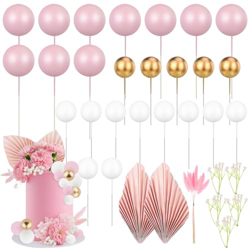 42 Stück Tortendeko Kugeln Cake Topper,Mini-Ballons Tortenaufleger für Hochzeit Party Babyparty Geburtstag Torte Dekorieren(Rosa) von Plipdhy