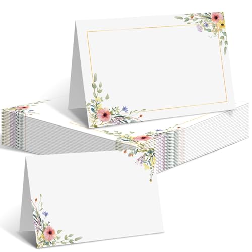 50 Stück Tischkarten Hochzeit Geburtstag,Blumen Tischdekoration Namenskarten zum selbst Beschriften Platzkarten für Hochzeit Geburtstag Konfirmation Kommunion Taufe Feier(85x55mm) von Plipdhy