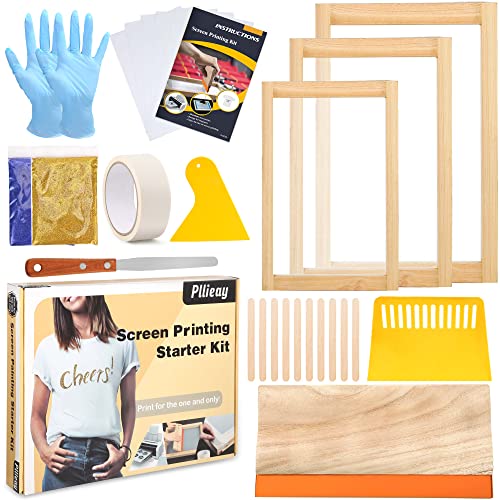 Pllieay 26-teiliges Siebdruck-Starter-Set, 3 verschiedene Größen, Holz-Siebdruckrahmen mit 110 Netzen, Siebdruck-Rakel, Tintenstrahl-Transparenzfolie, Tintenmesser, Maskenband, feiner Glitzer Pllieay 26-teiliges Siebdruck-Starter-Set, 3 verschiedene Größen, Holz-Siebdruckrahmen mit 110 Netzen, Siebdruck-Rakel, Tintenstrahl-Transparenzfolie, Tintenmesser, Maskenband, feiner Glitzer von Pllieay