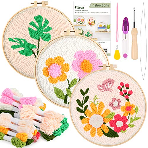 Pllieay 3 Set Punch Needle Anfänger Stickerei Set Include Instruction, Stanznadelstoff mit Muster, Garne, Stickrahmen für Rug-Punch & Pinch Needle hinzu Pllieay 3 Set Punch Needle Anfänger Stickerei Set Include Instruction, Stanznadelstoff mit Muster, Garne, Stickrahmen für Rug-Punch & Pinch Needle hinzu von Pllieay