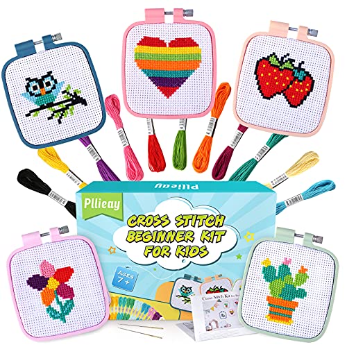 Pllieay 5-teiliges Kreuzstich-Set für Anfänger für Kinder von 7–13, inklusive 5 gemusterten und 5 quadratischen Stickrahmen, 11 Knäuel, Nadelspitzen-Starter-Set, Nähset mit Anleitung (evtl. nicht in Pllieay 5-teiliges Kreuzstich-Set für Anfänger für Kinder von 7–13, inklusive 5 gemusterten und 5 quadratischen Stickrahmen, 11 Knäuel, Nadelspitzen-Starter-Set, Nähset mit Anleitung (evtl. nicht in von Pllieay