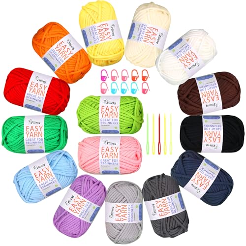 Pllieay Häkelgarn für Anfänger 15x 25g Klobiges Baumwollgarn Garn Häkel und Strickgarn für Anfänger, Grobes Dickes Baumwoll-Nylon-Mischgarn, Chunky Garn Zum Häkeln 15 Lebendige Farben Pllieay Häkelgarn für Anfänger 15x 25g Klobiges Baumwollgarn Garn Häkel und Strickgarn für Anfänger, Grobes Dickes Baumwoll-Nylon-Mischgarn, Chunky Garn Zum Häkeln 15 Lebendige Farben von Pllieay