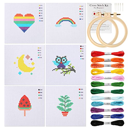 Pllieay Kreuzstich Anfänger Set für Kinder, Stickerei Set enthält 6 Projekt-Kreuzstichmuster und 2 Stickrahmen Ring,12 Knäuel, Nadelspitzen-Starter-Set mit Anleitung (evtl. Nicht in Deutscher Sprache) Pllieay Kreuzstich Anfänger Set für Kinder, Stickerei Set enthält 6 Projekt-Kreuzstichmuster und 2 Stickrahmen Ring,12 Knäuel, Nadelspitzen-Starter-Set mit Anleitung (evtl. Nicht in Deutscher Sprache) von Pllieay