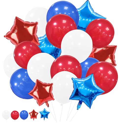Plliocse Blau-rot-weißes Ballonbogen-Set, 126 Stück rot-weiße und blaue Sternballons mit 45,7 cm, 30,5 cm, 25,4 cm, 12,7 cm, 12,7 cm, für Jubiläumsfeiern, Hochzeit, Geburtstagsfeier (Stil 3) von Plliocse