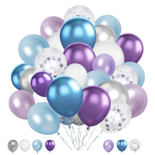 Plliocse Blaue lila Luftballons, 60 Stück, 30,5 cm, Eiskönigin Partyballons, lila blau weiß und silber Ballon für Mädchen Geburtstag, Weihnachten, Winter Schnee Party Dekorationen (Frozen Party Plliocse Blaue lila Luftballons, 60 Stück, 30,5 cm, Eiskönigin Partyballons, lila blau weiß und silber Ballon für Mädchen Geburtstag, Weihnachten, Winter Schnee Party Dekorationen (Frozen Party von Plliocse