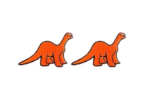 PLpatch 2 Stück Mini Brachiosaurus Dinosaurier Aufnäher Cartoon Logo 1 Aufnäher Aufbügler bestickte Applikation Abzeichen Schild Patch Kleidung Kostüm (Orange) von Ploen Love