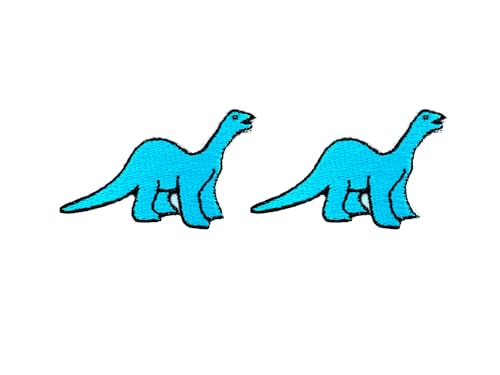 PLpatch 2 Stück Mini Brachiosaurus Dinosaurier Aufnäher Cartoon Logo 1 Aufnäher Aufbügler bestickte Applikation Abzeichen Schild Patch Kleidung Kostüm (blau) von Ploen Love