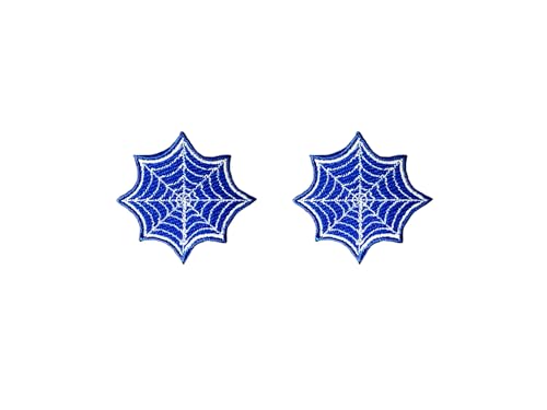 PLpatch 2 Stück winzige Mini-Spinnennetz-Biker-Flicken zum Aufnähen oder Aufbügeln, bestickte Applikation, Abzeichen für Kleidung, Kostüm (blau) von Ploen Love
