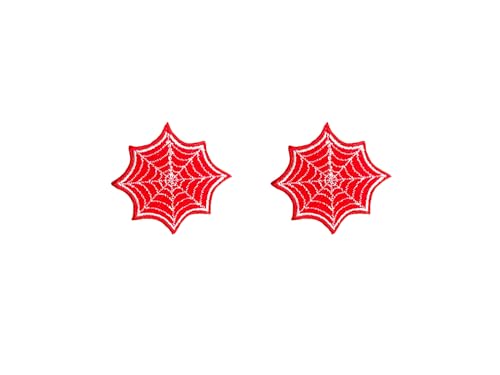 PLpatch 2 Stück winzige Mini-Spinnennetz-Biker-Flicken zum Aufnähen oder Aufbügeln, bestickte Applikation, Abzeichen für Kleidung, Kostüm (rot) von Ploen Love