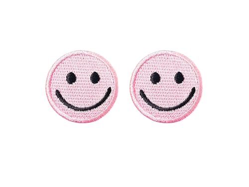 PLpatch Mini-Aufnäher mit Aufschrift "Happy Smile", niedliches Cartoon-Logo, zum Aufnähen oder Aufbügeln, bestickt, für Kleidung, Kostüm, Hellrosa, 2 Stück von Ploen Love