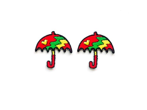 PLpatch Mini-Aufnäher mit Regenschirm, Cartoon-Logo, zum Aufnähen oder Aufbügeln, bestickt, für Kleidung, Kostüm, Rot, 2 Stück von Ploen Love