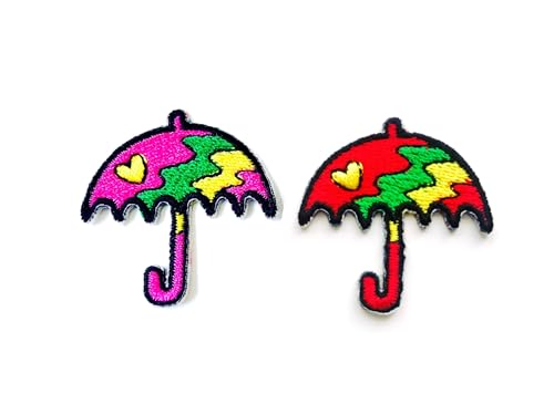 PLpatch Mini-Aufnäher mit Regenschirm, Cartoon-Logo, zum Aufnähen oder Aufbügeln, bestickte Applikation, Abzeichen, Kleidung, Kostüm, 2 Stück von Ploen Love