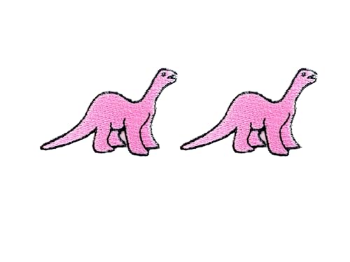 PLpatch Set mit 2 Stück Mini Brachiosaurus Dinosaurier Aufnäher Cartoon Logo 1 Aufnäher Aufbügler bestickte Applikation Abzeichen Schild Patch Kleidung Kostüm (Rosa) von Ploen Love