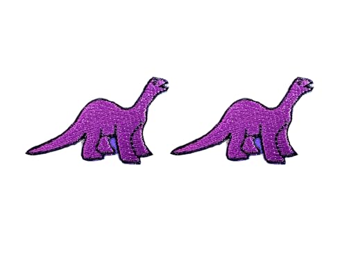 PLpatch Set mit 2 Stück Mini Brachiosaurus Dinosaurier Aufnäher Cartoon Logo 1 Aufnäher Aufbügler bestickte Applikation Abzeichen Schild Patch Kleidung Kostüm (lila) von Ploen Love