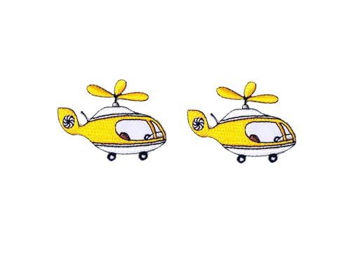 PLpatch Set mit 2 winzigen Mini-Hubschrauber-Vektor-Biker-Motorrad-Cartoon-Logo1 zum Aufnähen oder Aufbügeln, bestickte Applikation, Abzeichen, Schild, Patch, Kleidung, Kostüm (gelb) von Ploen Love