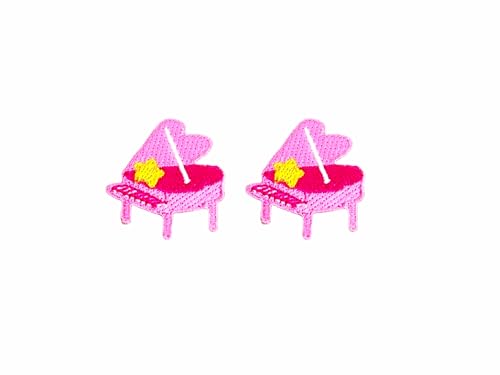PLpatch Set mit 2 winzigen Mini-Klavierinstrumenten, Musik, niedliches Cartoon-Logo, 1 Flicken zum Aufnähen oder Aufbügeln, bestickte Applikation, Abzeichen, Kleidung, Kostüm (Rosa) von Ploen Love